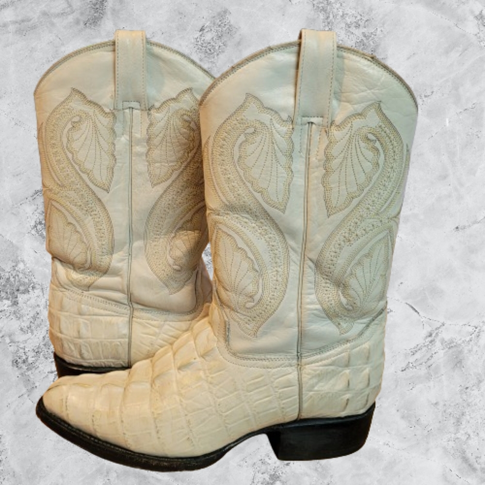 Snip Toe El Paisa Crocodile Boots Winter-White
